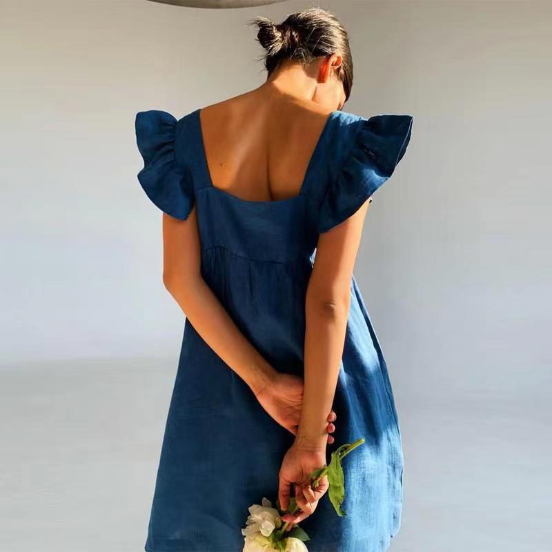 Ruffle Sleeve Summer Square Neck Solid Color Elegant Mini Dress The Clothing Company Sydney