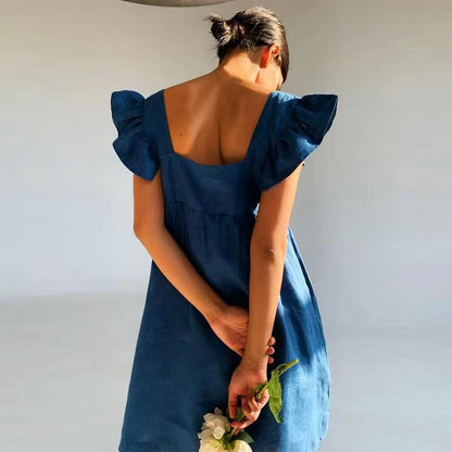 Ruffle Sleeve Summer Square Neck Solid Color Elegant Mini Dress The Clothing Company Sydney