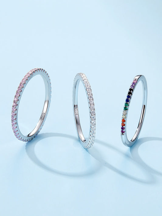 925 Sterling Silver CZ Simulated Diamond Stackable Ring Platinum Plated Eternity Bands for Women The Clothing Company Sydney