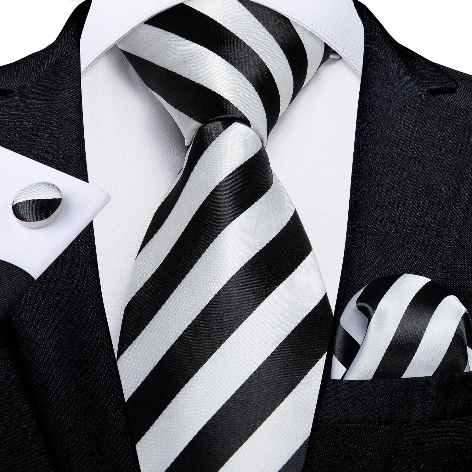 3 Piece Designer Men's Wedding Tie Gold Black Striped Silk Neck Ties For Men Hanky Cufflinks Set Business Party Wear The Clothing Company Sydney