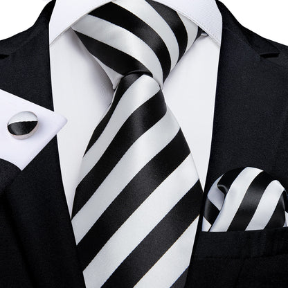 3 Piece Designer Men's Wedding Tie Gold Black Striped Silk Neck Ties For Men Hanky Cufflinks Set Business Party Wear The Clothing Company Sydney