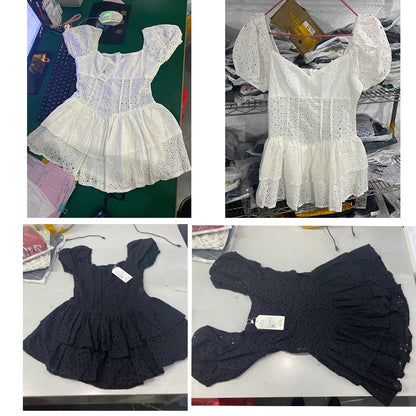 Hook Flower Mini Deep V Neck Vintage Puff Sleeve Short Summer Dress Boho Beach Sundress The Clothing Company Sydney