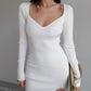 Green Long Sleeve Knitted Dress Elegant Sweetheart Neck Party Autumn Winter Bodycon Sweater Dress The Clothing Company Sydney