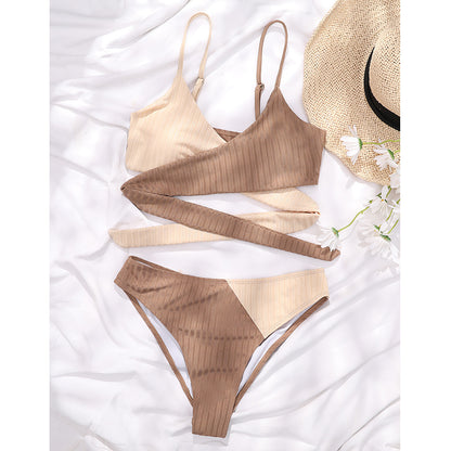 High Waist Swimsuit Ribbed Bikini Set Wrap Swimwear Colorblock Push Up Bathing Suit The Clothing Company Sydney