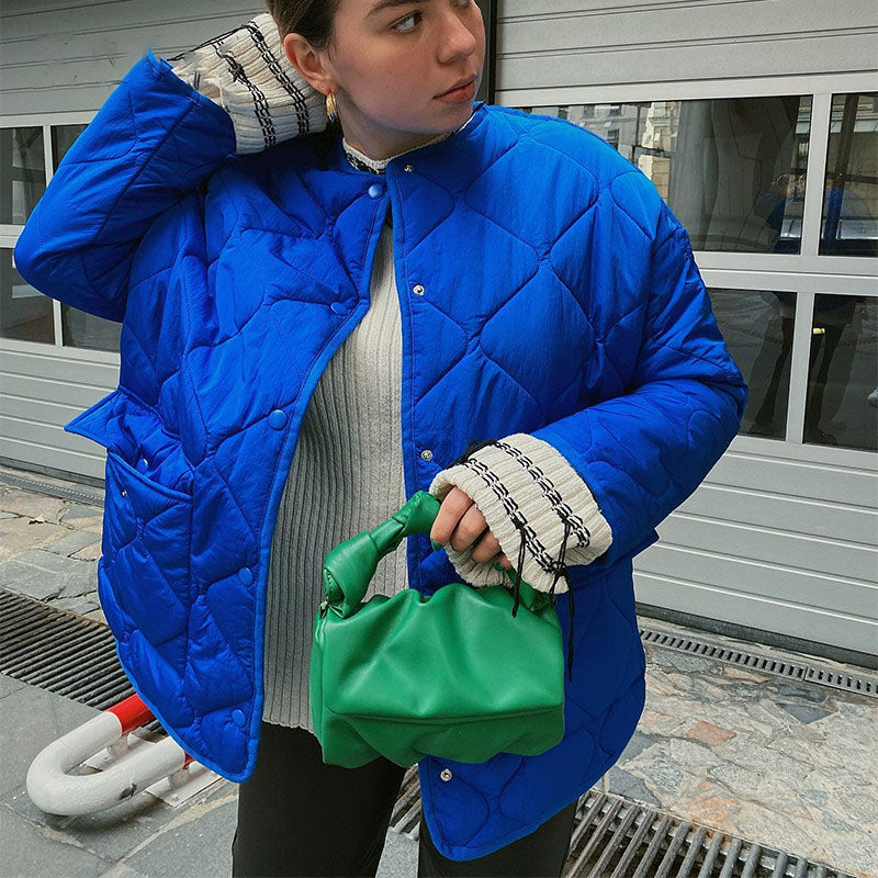 Women's Winter Blue Oversize Puffer Casual Fashion Warm Cotton Button Down Quilted Coat  Loose Jacket The Clothing Company Sydney