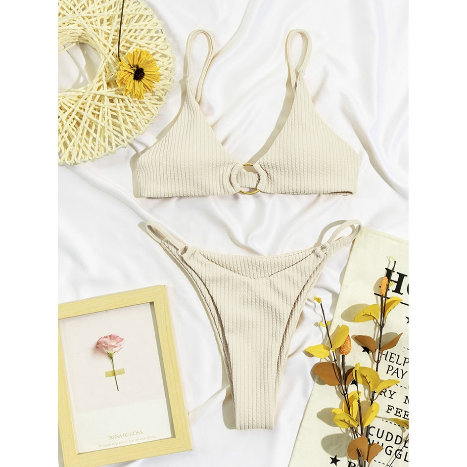Plain Rib Swimsuit Swimwear Women Thong Bikini Set 2 Piece Beach Wear for Bathing Suit The Clothing Company Sydney