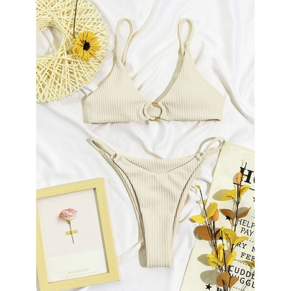 Plain Rib Swimsuit Swimwear Women Thong Bikini Set 2 Piece Beach Wear for Bathing Suit The Clothing Company Sydney