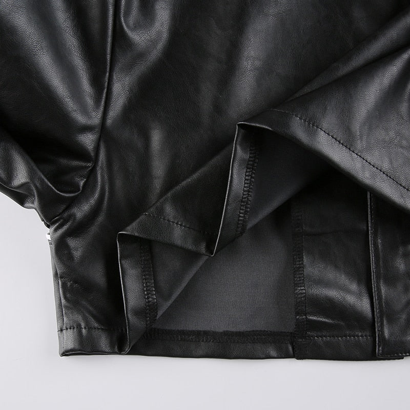 Streetwear Punk Style Patchwork Cropped PU Leather Jacket Women Zipper Autumn Winter Jacket Contrast Color Basic Coat The Clothing Company Sydney