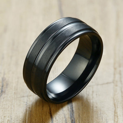6/8mm Black Ring for Men Women Groove Rainbow Stainless Steel Wedding Bands Trendy Fraternal Rings Casual  Jewelry The Clothing Company Sydney
