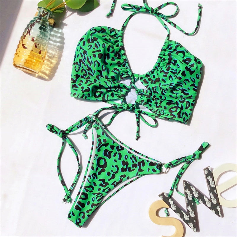 Bandage Bikini Swimwear Women Leopard Swimsuit Two Piece Push Up Bathing Suit Summer Beachwear Bikini Set - The Clothing Company Sydney