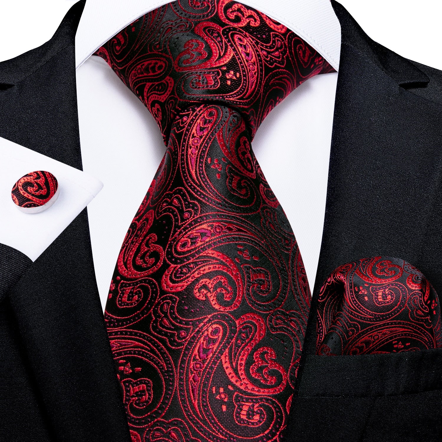 Designer Wedding Men's Tie Red  Solid Striped Paisley Neckties For Men Business Hanky Cufflinks Tie Set The Clothing Company Sydney
