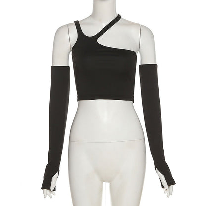 Autumn Fashion Casual Slim Solid Removable Sleeves Halter T Shirt For Women's New Streetwear Wild Basic Top The Clothing Company Sydney
