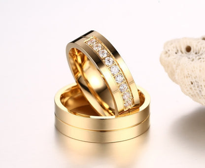 Trendy Wedding Bands Rings for Women Men Love Gift Gold-color Stainless Steel CZ Promise Couple Jewellery The Clothing Company Sydney