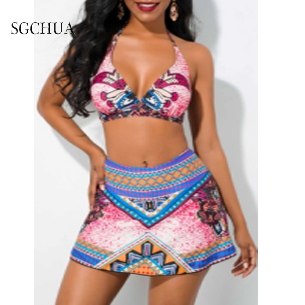 2 Piece Swimwear High Waist Swimsuit With Skrit Print Retro Vintage Bikini Set The Clothing Company Sydney