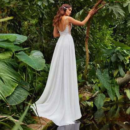 Simple Chiffon Beach Wedding Gown Spaghetti Straps High Split Bride Dress Boho Bridal Gown The Clothing Company Sydney