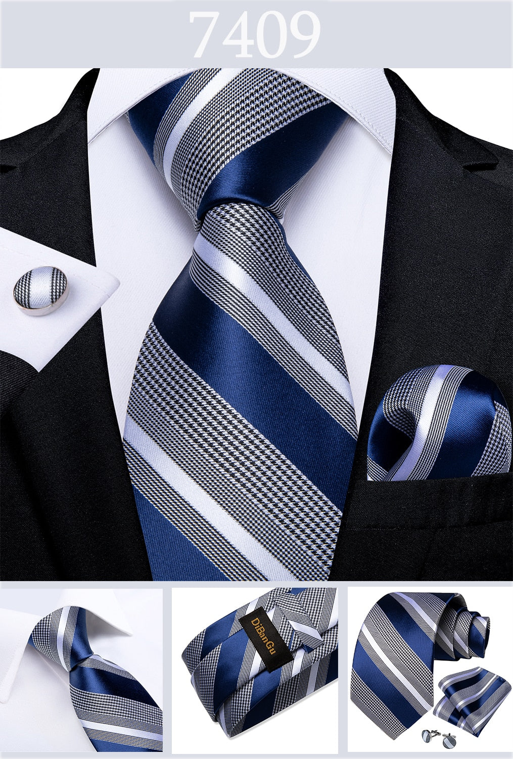 3 Piece Designer Men's Wedding Tie Gold Black Striped Silk Neck Ties For Men Hanky Cufflinks Set Business Party Wear The Clothing Company Sydney