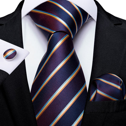 3 Piece Designer Men's Wedding Tie Gold Black Striped Silk Neck Ties For Men Hanky Cufflinks Set Business Party Wear The Clothing Company Sydney