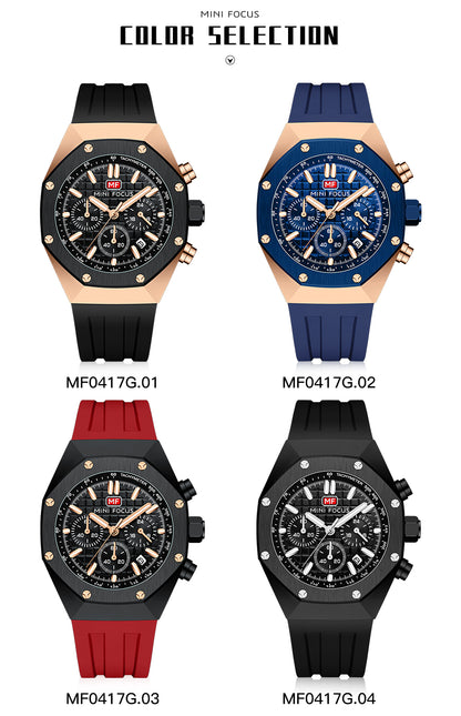 MINI FOCUS Polygon Design Alloy Quartz Wristwatch Luxury Brand Watch Men's High Quality Silicone Chronograph Sports Watch Clothing Company Sydney