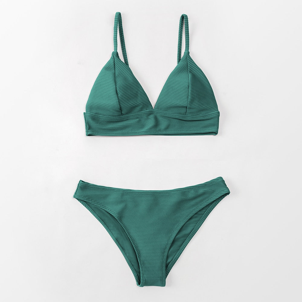 Army Green Solid Bikini Set Triangle Two Piece Swimwear Plain Beach Bathing Suit Swimsuits The Clothing Company Sydney