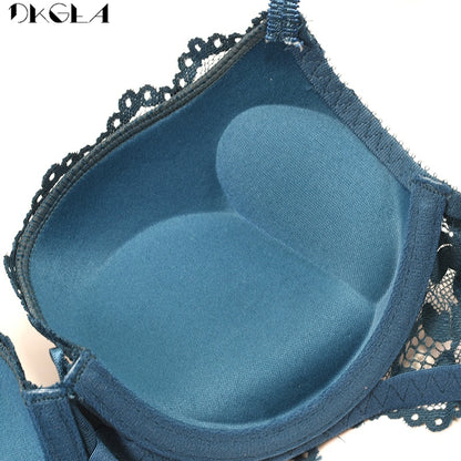 2 Piece Embroidery Underwear Set Lace Blue Brassiere A B C Cup Push Up Bra and Panties Set Brand Lingerie Deep V Bra The Clothing Company Sydney