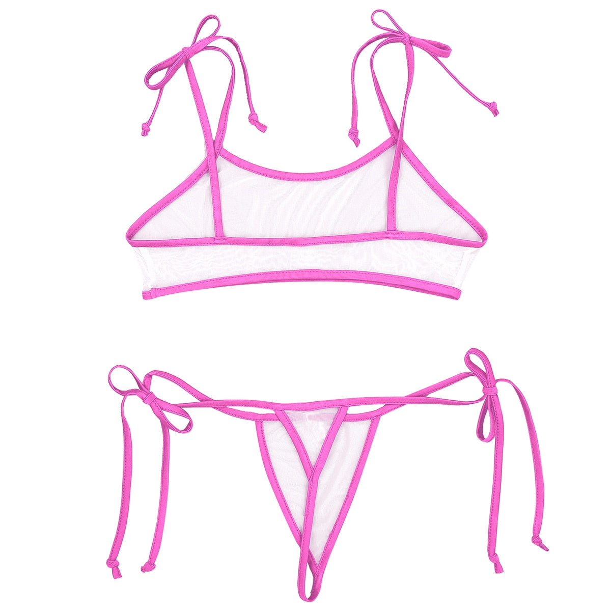 2 Piece Micro Bikinis Swimsuit Mini Swimwear Mesh See Through Sheer Bathing Suit Self-tie Bra Top with G-String Thong Bikini The Clothing Company Sydney