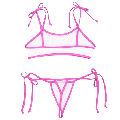 2 Piece Micro Bikinis Swimsuit Mini Swimwear Mesh See Through Sheer Bathing Suit Self-tie Bra Top with G-String Thong Bikini The Clothing Company Sydney