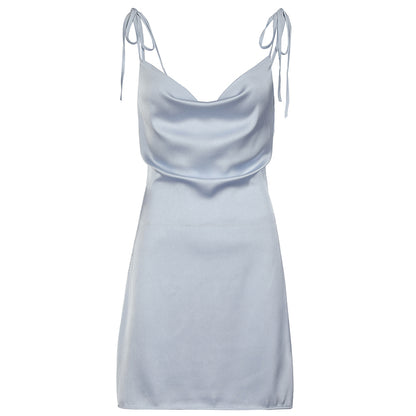 Strappy Solid Satin Backless Sleeveless Casual Dress Mini Sundress Summer Dresses The Clothing Company Sydney