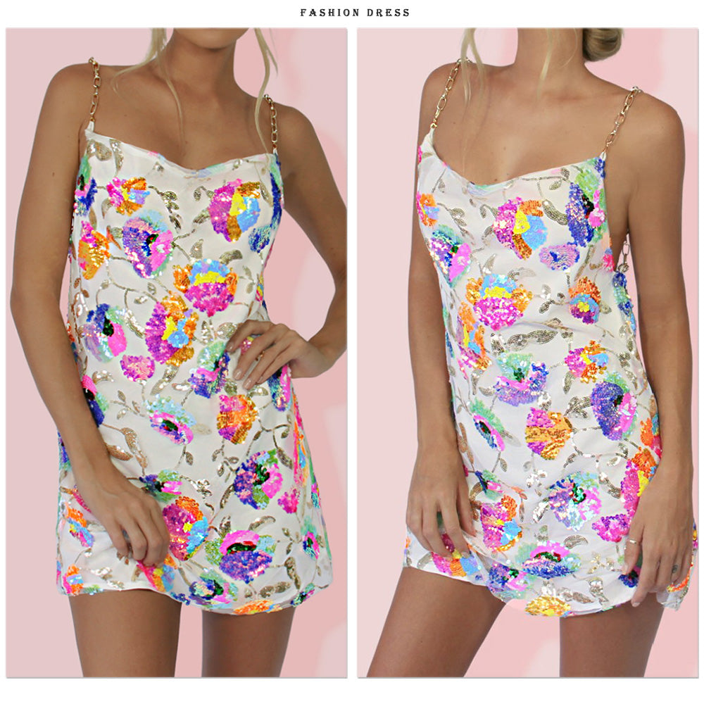 Sequin Backless Slip Mini Chain Straps Short Tulle Cocktail Summer Party Night Lush Prom Dress The Clothing Company Sydney