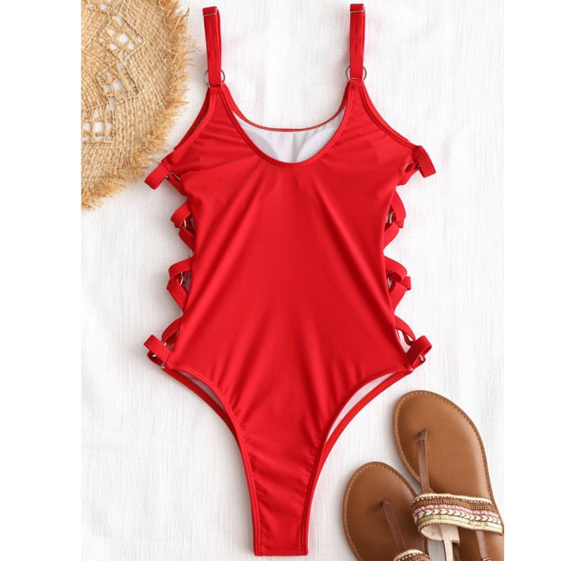 Hollow Out Women Swimwear One Piece Swimsuit High Cut Monokini Bather Rings Bathing Suit Swim Bodysuit Beachwear The Clothing Company Sydney
