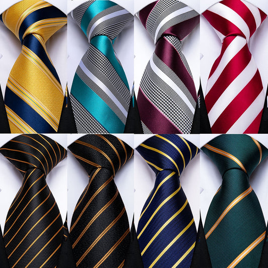 3 Piece Designer Men's Wedding Tie Gold Black Striped Silk Neck Ties For Men Hanky Cufflinks Set Business Party Wear The Clothing Company Sydney