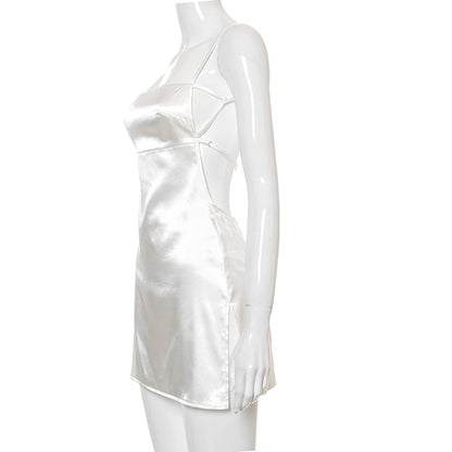 Summer Backless Strap Dress White Short Robe Beach Party Vacation Casual Fairy Sundress Mini Dress The Clothing Company Sydney