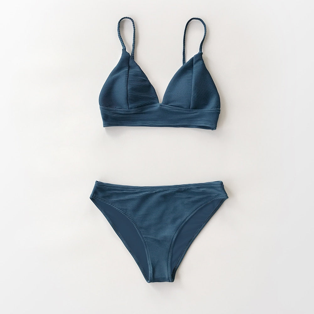 Army Green Solid Bikini Set Triangle Two Piece Swimwear Plain Beach Bathing Suit Swimsuits The Clothing Company Sydney