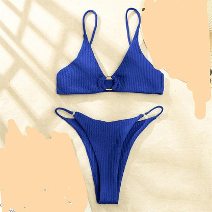 High Cut Rib Swimwear Solid Beachwear Bathing Suits Rings Bikini Sets Hollow Out Swimsuit The Clothing Company Sydney