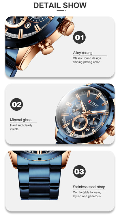 Men's Watch Luxury Sports Quartz Mens Watches Full Steel Waterproof Chronograph Wristwatch The Clothing Company Sydney
