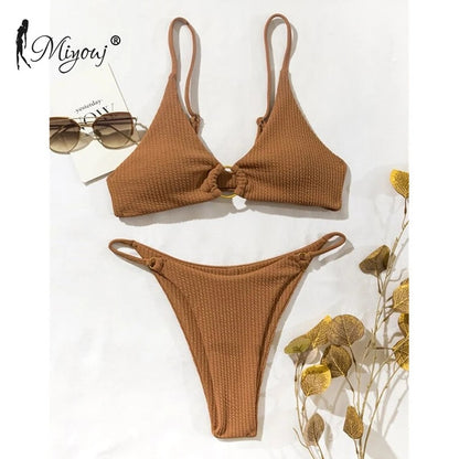 High Cut Rib Swimwear Solid Beachwear Bathing Suits Rings Bikini Sets Hollow Out Swimsuit The Clothing Company Sydney