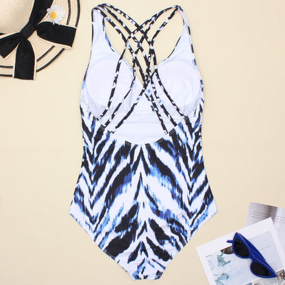 Women's Printed One Piece Swimwear Backless Swimsuit V Neck Summer Beach Wear Bathing Suit The Clothing Company Sydney