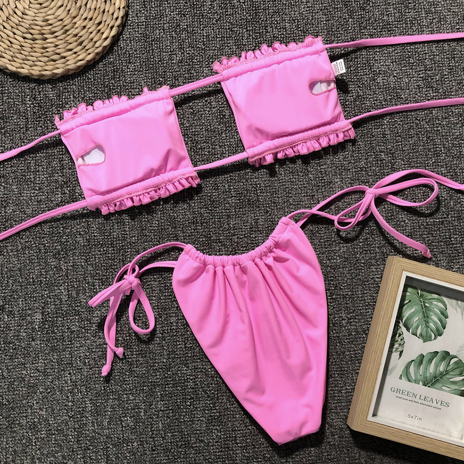 2 Piece Pleated Bandeau Swimsuit Swimwear Mini Thong Bikini Set Bather Swimming Beachwear The Clothing Company Sydney