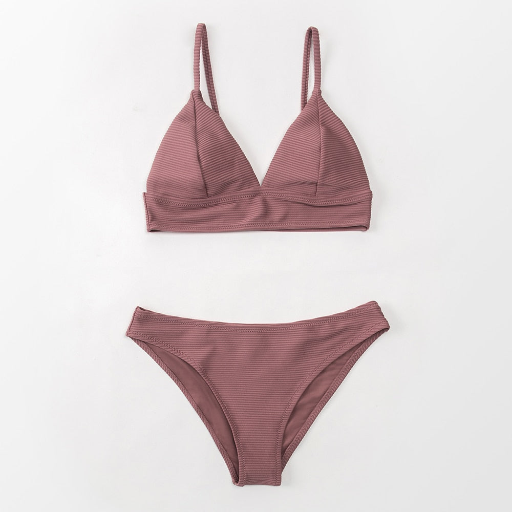 Army Green Solid Bikini Set Triangle Two Piece Swimwear Plain Beach Bathing Suit Swimsuits The Clothing Company Sydney