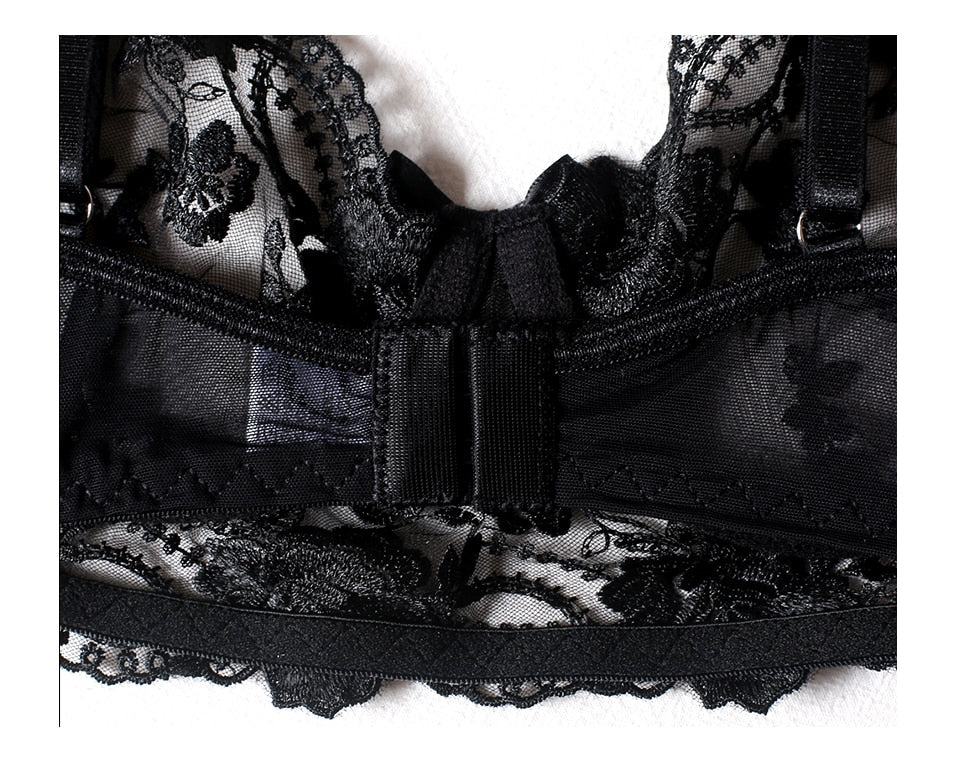 Floral Embroidery Thin Transparent Bralette Lace Push Up Bra Garters 3 Piece Sensual Lingerie Set The Clothing Company Sydney
