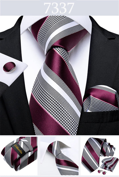 3 Piece Designer Men's Wedding Tie Gold Black Striped Silk Neck Ties For Men Hanky Cufflinks Set Business Party Wear The Clothing Company Sydney