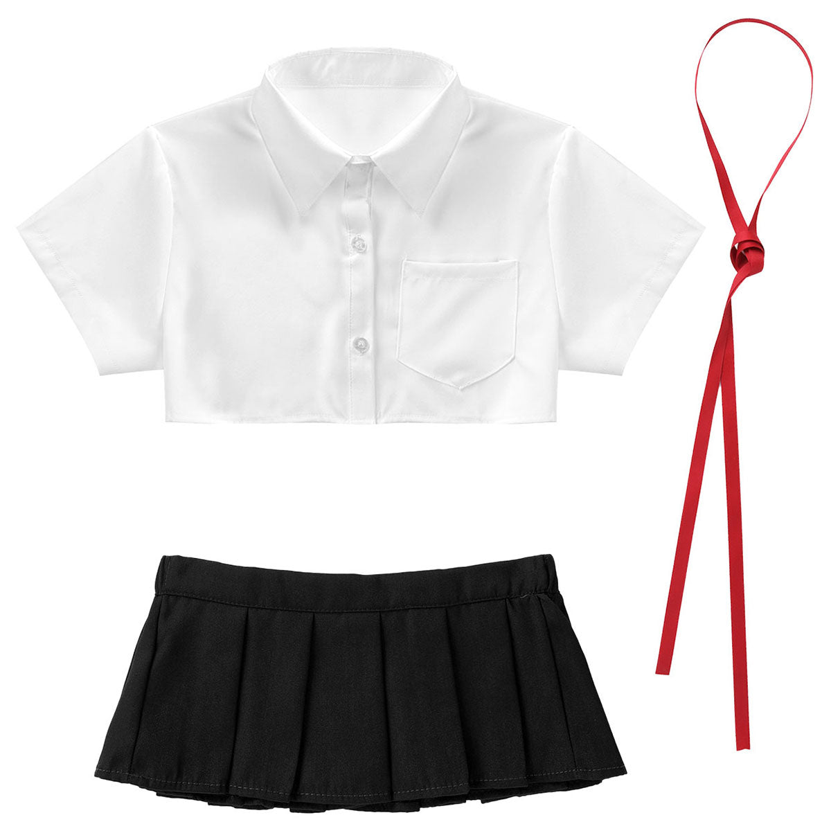 Adult School Uniform Club Wear Cheerleading Cosplay Costumes Collar Crop Tops with Ribbon Mini Pleated Skirt The Clothing Company Sydney
