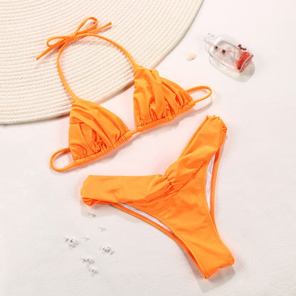 2 Piece Glitter Fabric Bikini Set Folds Swimsuit Halter Bathing Suit Swimwear Beachwear The Clothing Company Sydney