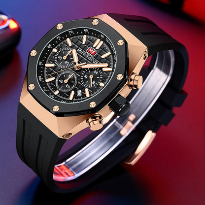 MINI FOCUS Polygon Design Alloy Quartz Wristwatch Luxury Brand Watch Men's High Quality Silicone Chronograph Sports Watch Clothing Company Sydney