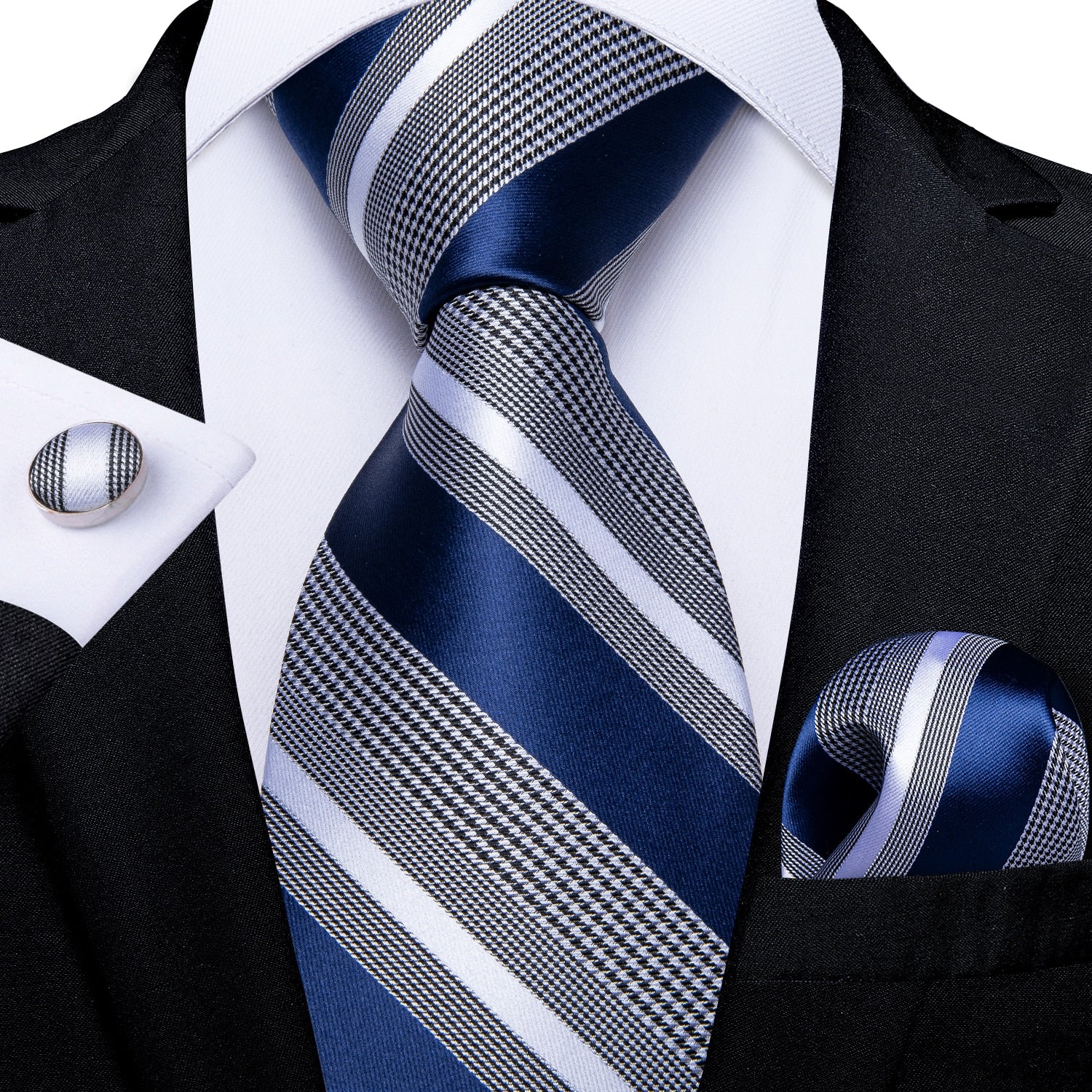3 Piece Designer Men's Wedding Tie Gold Black Striped Silk Neck Ties For Men Hanky Cufflinks Set Business Party Wear The Clothing Company Sydney
