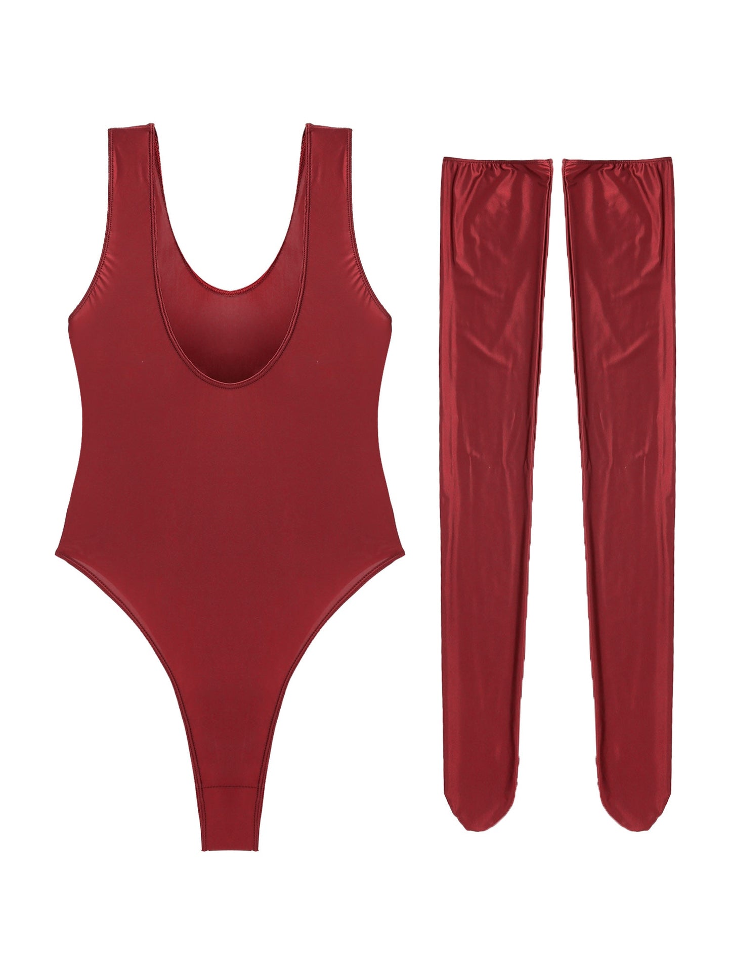 Women's Glossy Stretchy Swimming Suit Swimwear Swimsuit Sleeveless High Cut Slim Fit Bodysuit with Stocking Outfits Clubwear The Clothing Company Sydney