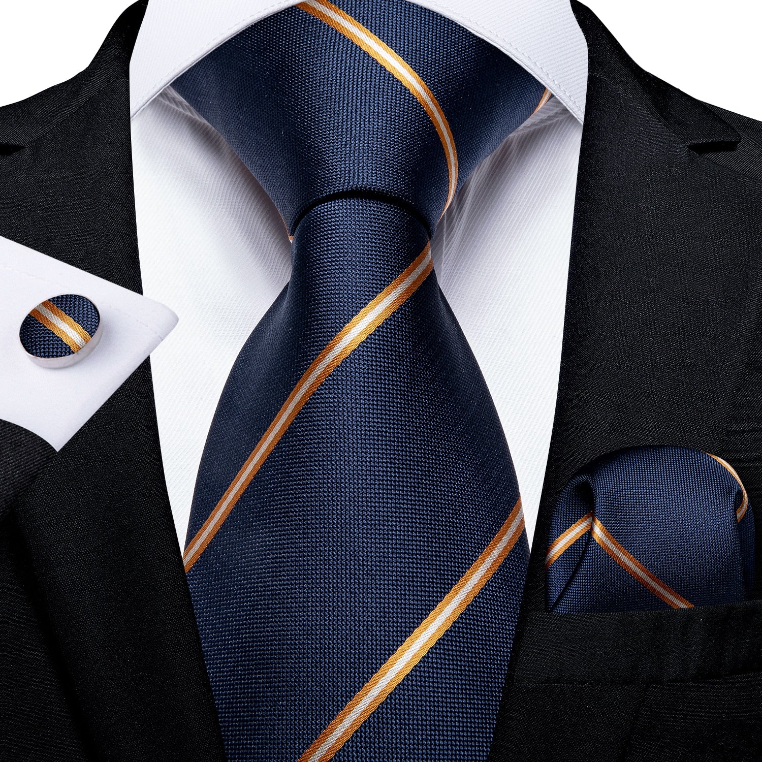 3 Piece Classic 100% Silk Men's Ties 8cm Blue Plaid Dot Striped Business Necktie Handkerchief Wedding Party Tie Set The Clothing Company Sydney
