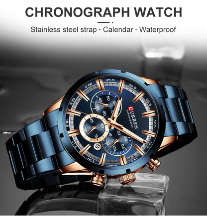 Men's Watch Luxury Sports Quartz Mens Watches Full Steel Waterproof Chronograph Wristwatch The Clothing Company Sydney