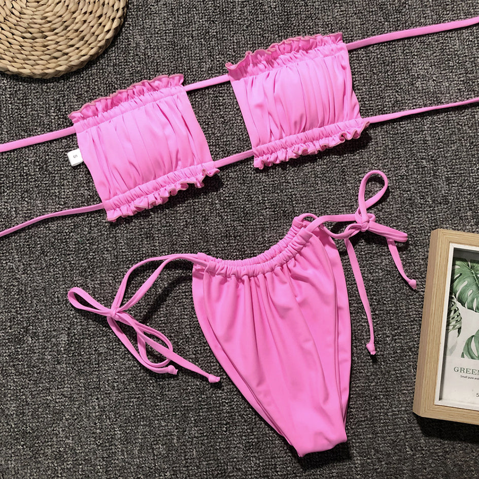 2 Piece Pleated Bandeau Swimsuit Swimwear Mini Thong Bikini Set Bather Swimming Beachwear The Clothing Company Sydney