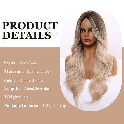 Ombre Brown Light Blonde Platinum Long Wavy Middle Part Hair Wig Cosplay Natural Heat Resistant Synthetic Wig for Women The Clothing Company Sydney
