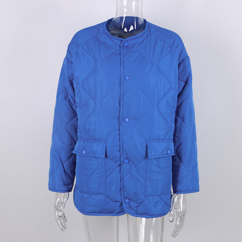 Women's Winter Blue Oversize Puffer Casual Fashion Warm Cotton Button Down Quilted Coat  Loose Jacket The Clothing Company Sydney